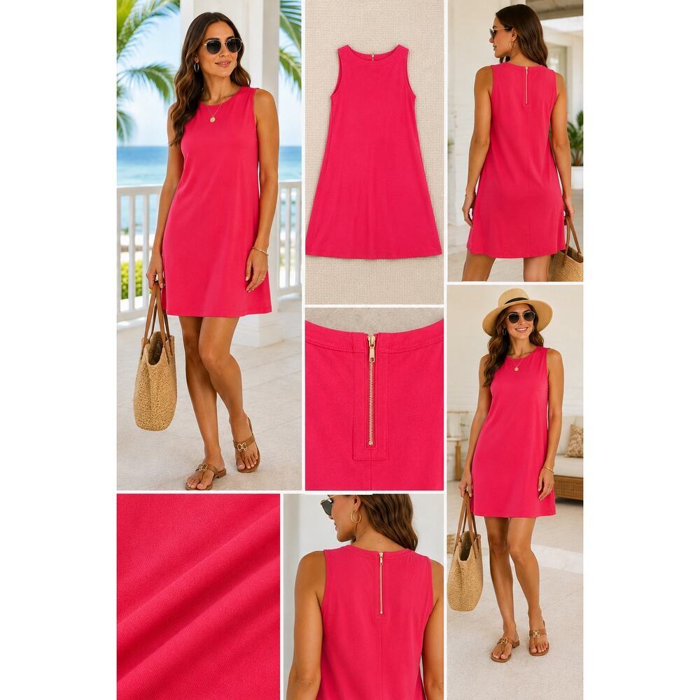 Tommy Bahama Sleeveless Shift Dress Pink Red Coastal Resort Vacation Small New - Picture 2 of 15